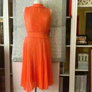 NWT Nanette Lepore pleated sleeveless dress vivid coral size 10
